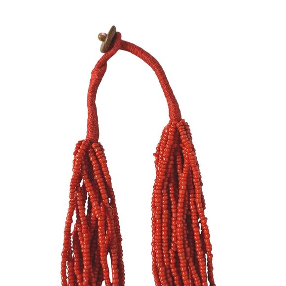 Tribal Boho Necklace Red Seed Bead Vintage Brass - Picture 3 of 5